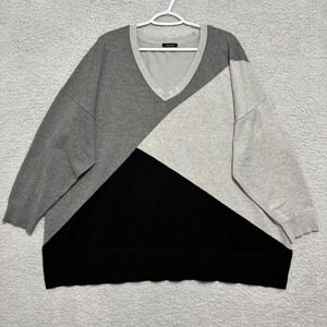 Colorblock V-Neck Lightweight Geometric Oversize Sweater Top 3X